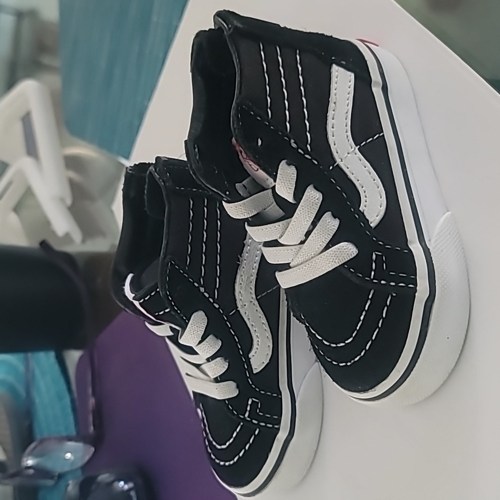 Vans Toddler Shoe Size 4 Black White Leather Sneakers Zip Back Sk8 Hi Zip Kids - Picture 3 of 10